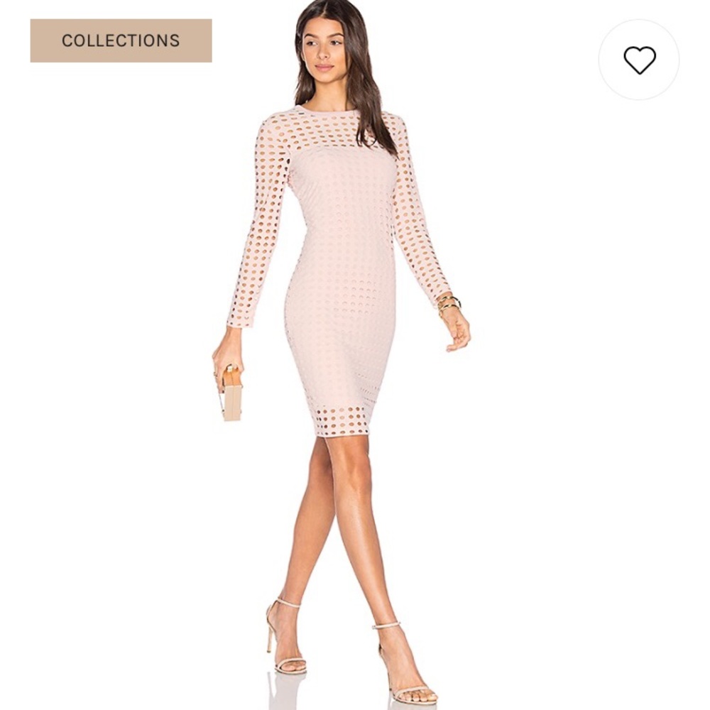 Long Sleeve Sheer Panel Bodycon Dress in Blush Pink